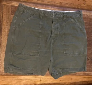 topo designs mens button fly shorts green military style 34 waist 6.5” inseam - Picture 1 of 13