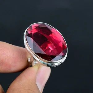 Pink Tourmaline Oval Gemstone Ethnic 925 Sterling Silver Adjustable Ring VJ 1121 - Picture 1 of 5