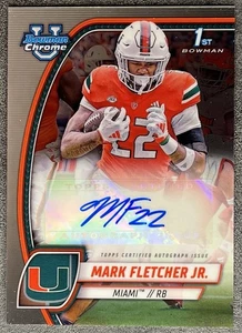 Mark Fletcher Jr. 2024 Bowman Cromo 1° Prospect Base Auto RC Miami RB Rookie - Foto 1 di 2