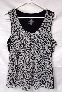 Women's NEW YORK & COMPANY Sleeveless BLACK & WHITE FLORAL Rayon Tank Top ~ XL - Picture 1 of 7