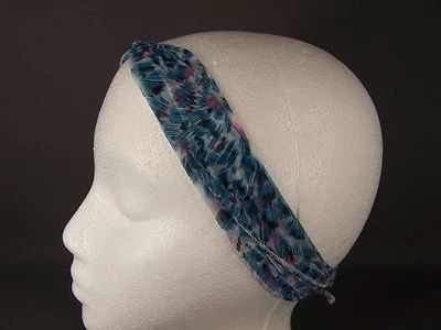 Teal Aqua Pink White Black long tie wrap turban twist fabric headband head scarf - Image 1 of 4