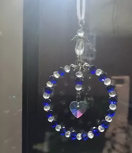 DK Blue Crystal Sun-catcher September Birthstone - Guardian Angel, Heart & Halo - Picture 1 of 3