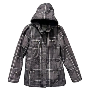 Weather Tamer Full Zip and Snap Grey Black Plaid Women's Rain Jacket Medium - Picture 1 of 3