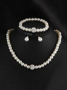 1set Chic & Elegant Cultured Faux Pearl Jewelry Set For Women Bracelet, - Picture 1 of 5