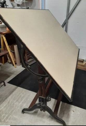 Antique Dietzgen Professional Drafting Table Adjustable Angle Cast Iron Base Cover
