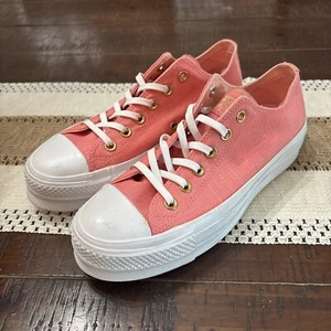 NUOVE scarpe Converse All Star sneakers basse plateau corallo/oro pesca donna 8,5 - Foto 1 di 13