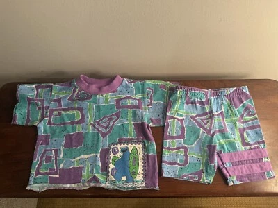 90’s Kids 2T Sesame Street Babies Cookie Monster Crop Top & Shorts Set Vintage - Image 1 of 4