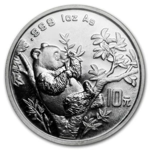 1995 CHINESE PANDA 10 YUAN 1 OZ SILVER COIN BU CHINA 1995 LARGE DATE MINT SEALED - Bild 1 von 2