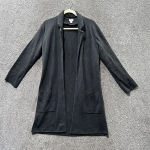 J Crew Long Open Sweater Jacket Women Medium Gray Cardigan Heavyweight Cotton - Picture 1 of 13
