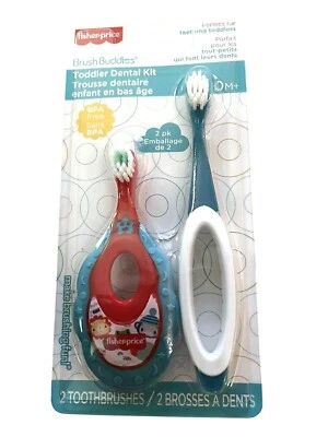 Kit dental Fisher-Price para niños pequeños con 2 cepillos de dientes y anillo de dentición sin BPA 0M+ Foto 1 de 3