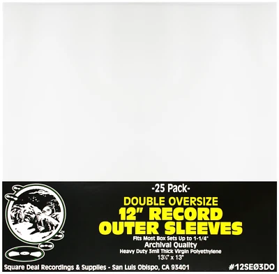 SQUARE DEAL RECORDINGS & SUPPLIES (25) 12" LP Vinyl Record DOUBLE OVERSIZE Large Outer Sleeves Fits Most Box Sets