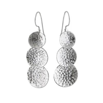 Brincos pendurados de prata esterlina 925 martelados três luas joias exclusivas Z11 - Imagem 1 de 4