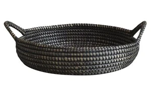 Chic Antique - Tablett Korb mit Henkel Seegras PE Schwarz H15cm D40cm 15020424 - Bild 1 von 5