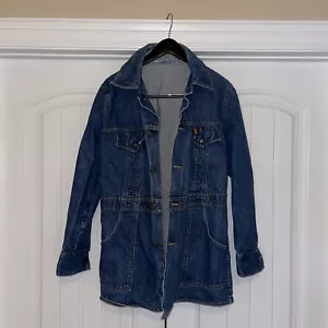 Vintage Levis Orange Tab Long Split Tail Denim Chore Blazer Jacket Mens Large - Picture 1 of 9