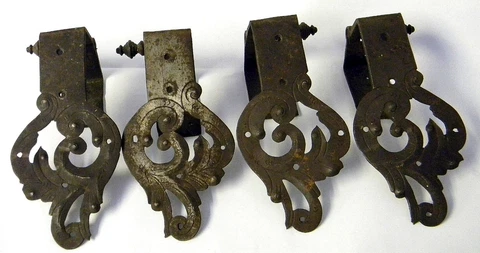 2 Pairs Engraved Design 18th Century Offset Strap Hinges ~9.5" Long~ Cover