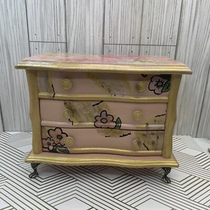 handbemalte Schmuckschatulle, rosa mit Blumendruck, Schmuckschatulle aus Holz - Bild 1 von 15