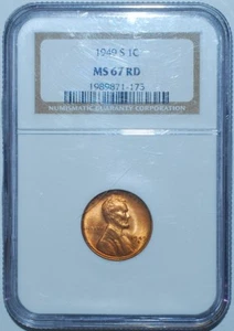1949 S NGC MS67RD Red Lincoln Wheat Cent - Picture 1 of 2