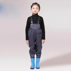 Kids Chest Wader With Boots Boy Girls PVC Waterproof Suspender Trousers Outdoor - Picture 1 of 10