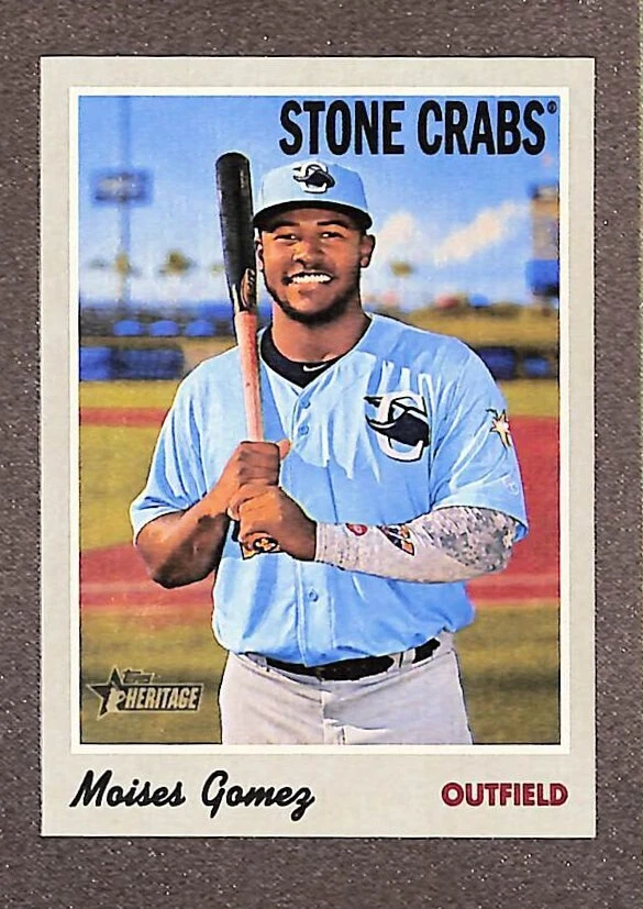 2019 Topps Heritage Minor League Edition #4 Moises Gomez Rookie RC Flip Stock SP - Image 1 of 3
