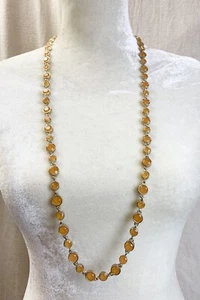 Gold tone CHICO'S Peachy Orange bezel set Acrylic Gem long necklace - Picture 1 of 7