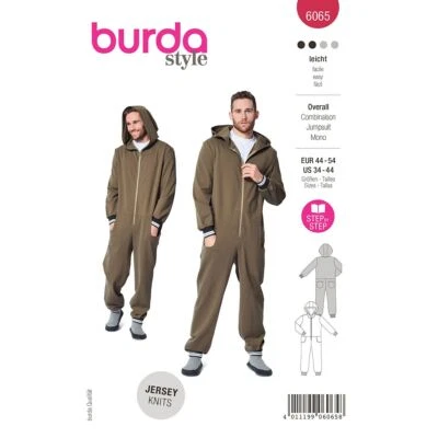 BURDA 6065 MEN'S ONE-PIECE OR JUMPSUIT Sewing Pattern Sizes 34 - 44  Skill  EASY - Image 1 of 4