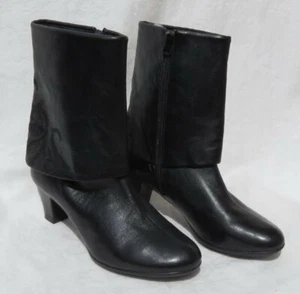 UMBERTO RAFFINI Black Leather Embroidered Ankle Boots Shoes size 37 US 6 6.5 EUC - Picture 1 of 9