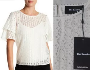 Neu mit Etikett The Kooples Oberteil Blumenmuster Spitze Schlüsselloch hinten Stufenärmel Größe XS 255 $ - Bild 1 von 12