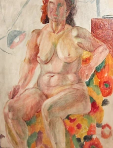 Pintura al óleo europea de mediados del siglo XX desnuda - Imagen 1 de 12