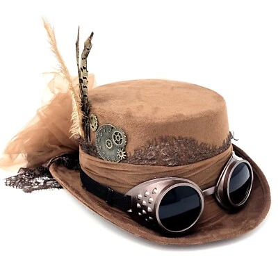 Steampunk Time Traveler Style Top Hat Feather Halloween Costume Cosplay Hat - Image 1 of 4