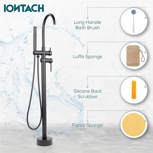 IONACH Rubinetto Vasca Indipendente - Set Rubinetto Vasca da Bagno Montato a Pavimento in Nero - Foto 1 di 4