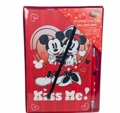 Juego de bolígrafos diario Mickey Minnie Mouse Kiss Me Walt Disney diario hojas de papel nuevo en caja Foto 1 de 4