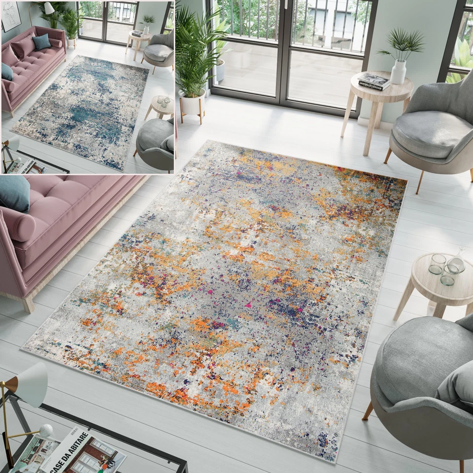 TAPISO Alfombra de piso corto naranja gris azul abstracto borroso dormitorio salón