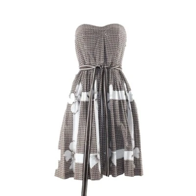 Vestido Edme Esylite Talla 4 Marrón Crema Cinturón Plisado Ajuste y Acampanado 100% Algodón Foto 1 de 4