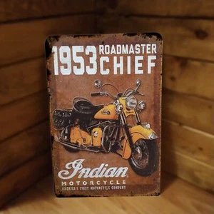 1953 Roadmaster Chief Indian Motorcycle Vintage Look 12"x8" Metal Poster Sign - Picture 1 of 2