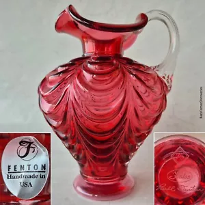 Vtg 1980 Fenton 75th Jubilee Cranberry Red Layered Drapery Pitcher. Bill Fenton - Picture 1 of 14