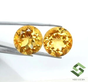 Certified Natural Citrine Round Cut Pair 12 mm 10.79 Cts Faceted Loose Gemstones - Picture 1 of 8