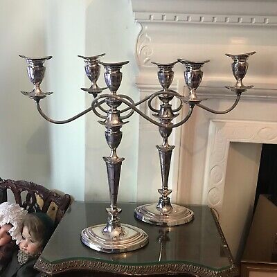 Antique Pair Georgian Style Silver Plated Large Candelabra Sheffield Candlestick • 420£