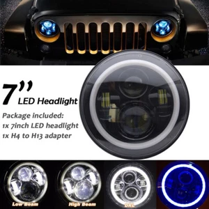 7 Inch Round LED Headlight Blue Halo Angle Eyes For Jeep 97-2017 Wrangler JK LJ - Picture 1 of 6