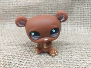Littlest Pet Shop Authentic # 671 braun hellbraun Teddybär lila Blumenaugen - Bild 1 von 3