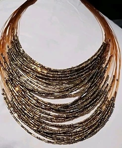 Women's Necklace Multi Layered/Copper Color 42 Strand Beads From Italy - Picture 1 of 18