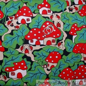 BonEful FABRIC FQ Cotton KNIT VTG S ANT Smurf Mushroom Red White Dot Gnome House - Picture 1 of 11