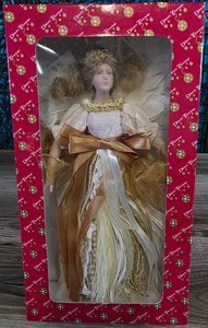 Vintage Dillards Borte Porzellan Engel Puppe Ornament Weihnachtsschmuck Baumspitze - Bild 1 von 12