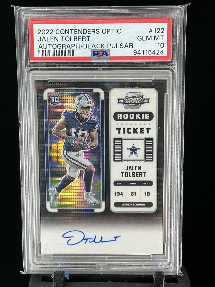 2022 Contenders Optic Jalen Tolbert Black Pulsar Rookie Ticket Auto/8 122 PSA 10 - Image 1 of 2