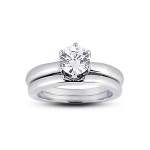 3ct E SI2 Round Natural Certified Diamond Plat Classic Ring with Matching Band - Picture 1 of 3