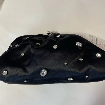 J. Bolso sin asas Crew negro satinado estrás con cadena bolso de noche nuevo con etiquetas* DEFECTO* Foto 1 de 4