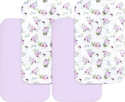 Paquete de 4 sábanas de moisés para niñas ajustadas rectangulares de 33"x20" florales Foto 1 de 4