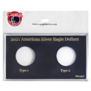 Soporte de 2 monedas Capital Plastics para 2021 ASE American Silver Eagle tipo 1 y 2 - Imagen 1 de 2