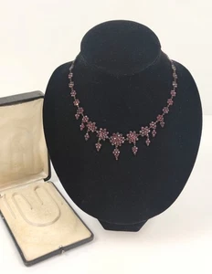 mit original  Etui !! Antik Biedermeier Granat-Schmuck Collier Halskette 19. Jh - Bild 1 von 18