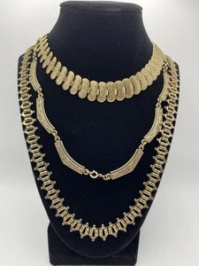 Cabi Halskette dreilagig goldfarben Statement Vintage Nachlass Schmuck - Bild 1 von 21