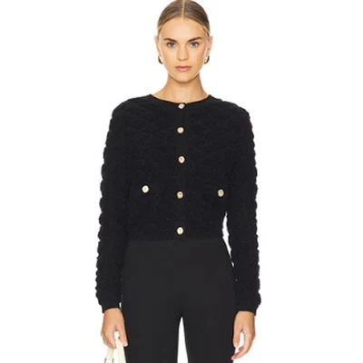 Cárdigan Suéter Top Line & Dot Khloe Negro Polar Difuso Boucle Abotonado Talla S Foto 1 de 4